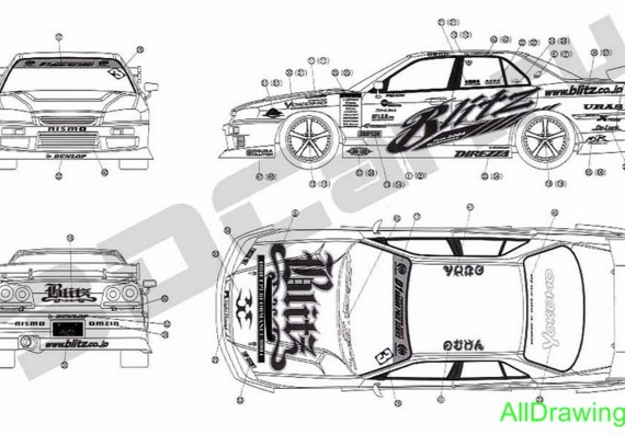 Nissan Skyline R34 4Door (Ниссан Скайлайн Р34 4дверный) - чертежи (рисунки) автомобиля